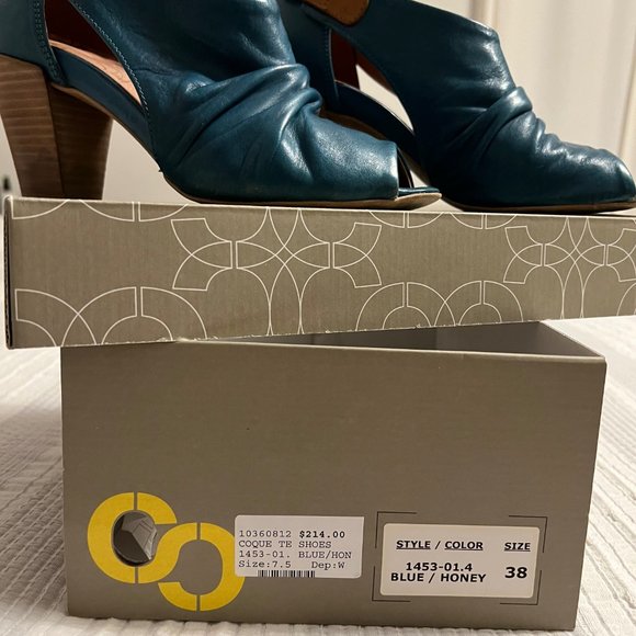 Coque Terra Slouchy Peep Toe Heel Size Size EU 38 Teal Blue Leather - Picture 3 of 4